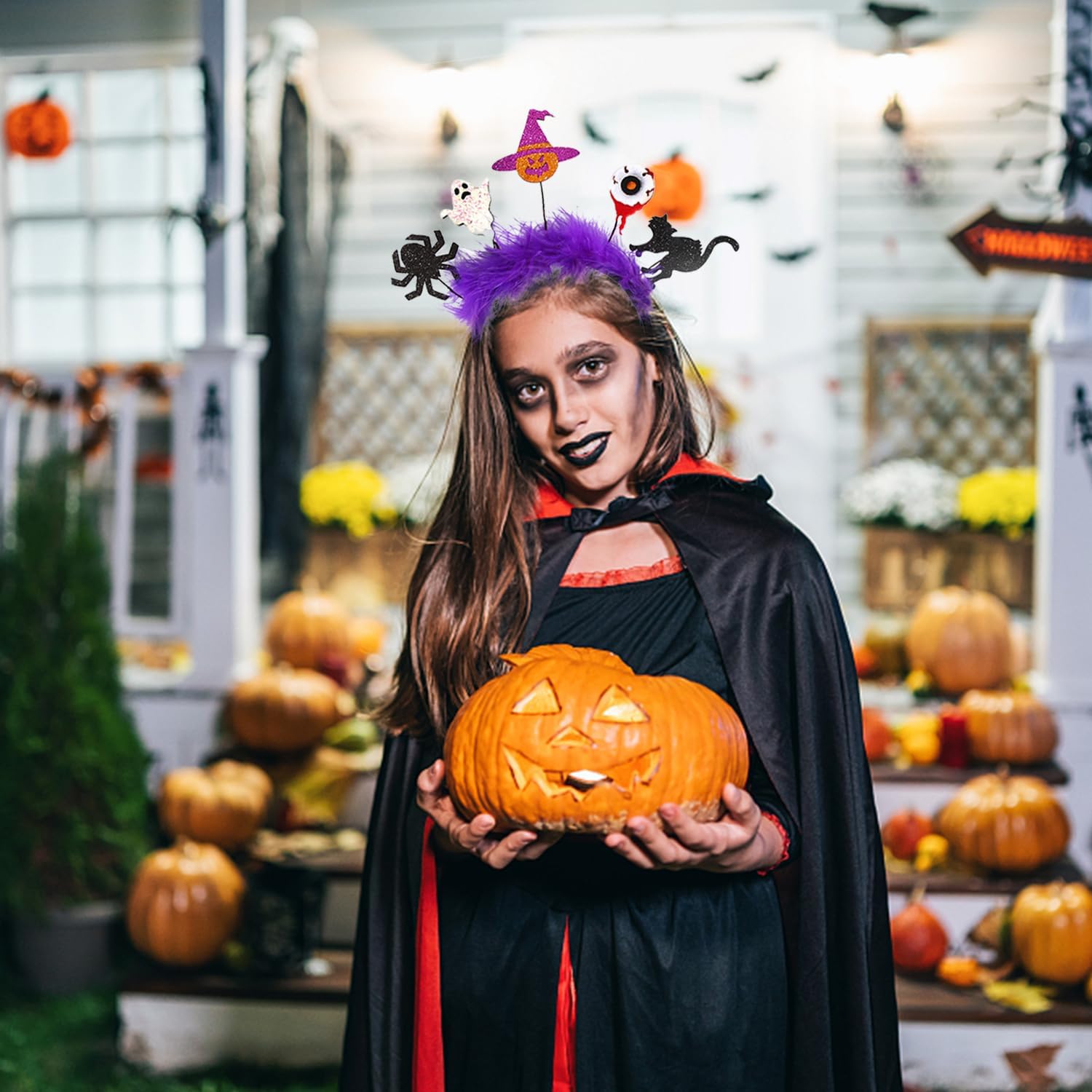 ZEYER Diademas de Halloween a la moda de telaraña, lindo ojo, cabeza de calabaza, calavera y gato, accesorios para el cabello para mujeres y niños,