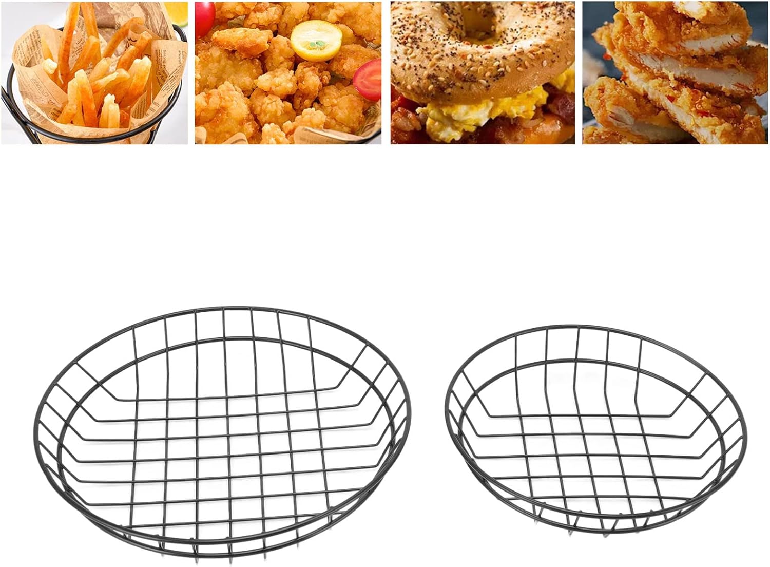 Juego de 2 cestas de acero inoxidable para papas fritas resistentes para aperitivos, bares, restaurantes, cestas de acero inoxidable (1)