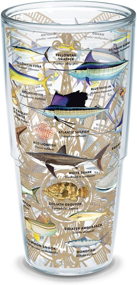 Tervis Vaso aislado Guy Harvey de doble pared hecho en Estados Unidos mantiene las bebidas frías y calientes, 24 onzas, sin tapa, gráficos