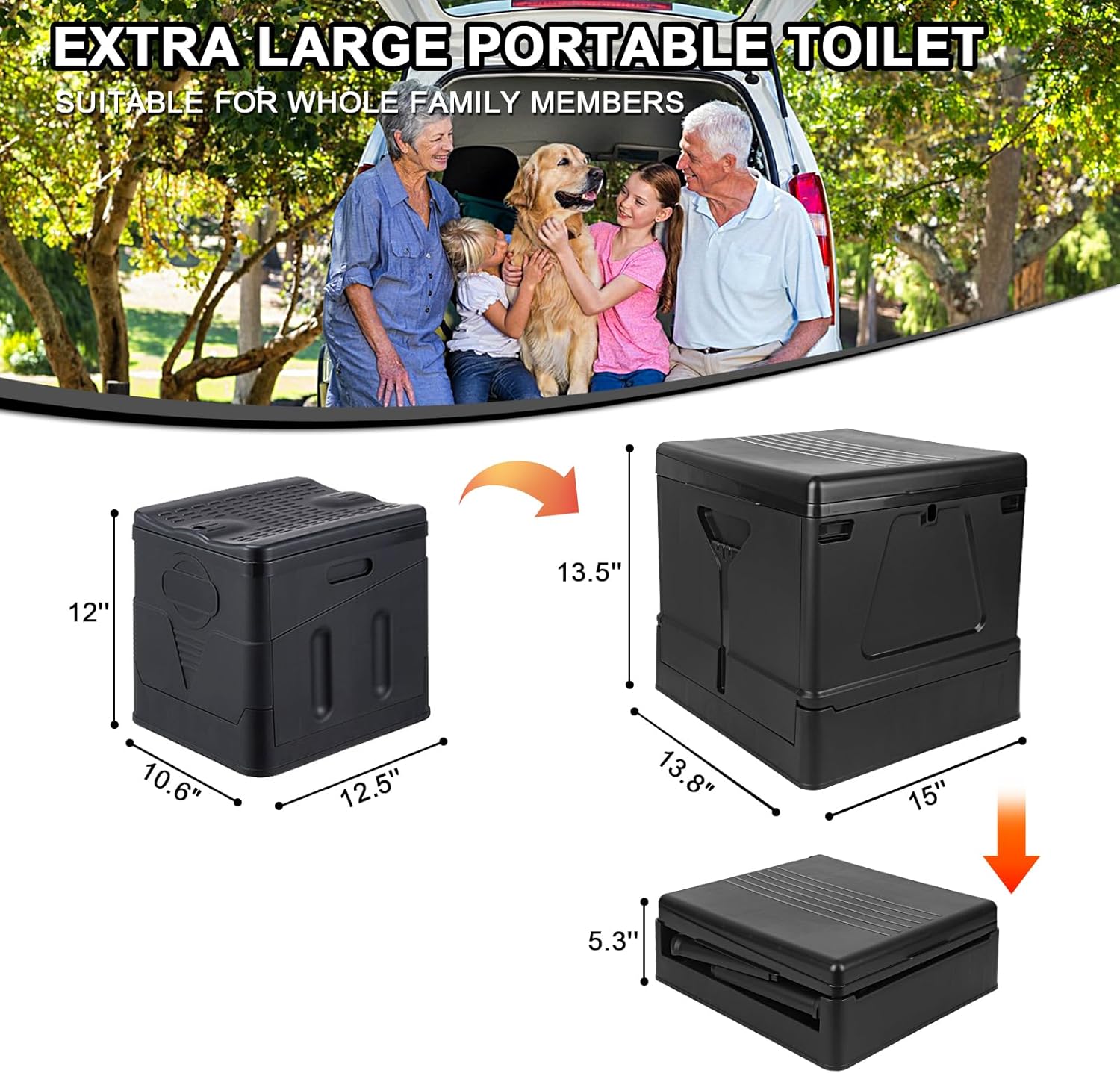 Inodoro portátil XL, inodoro portátil mejorado para adultos, campamento, inodoros altos portátiles para el hogar, campamento, barco, senderismo,