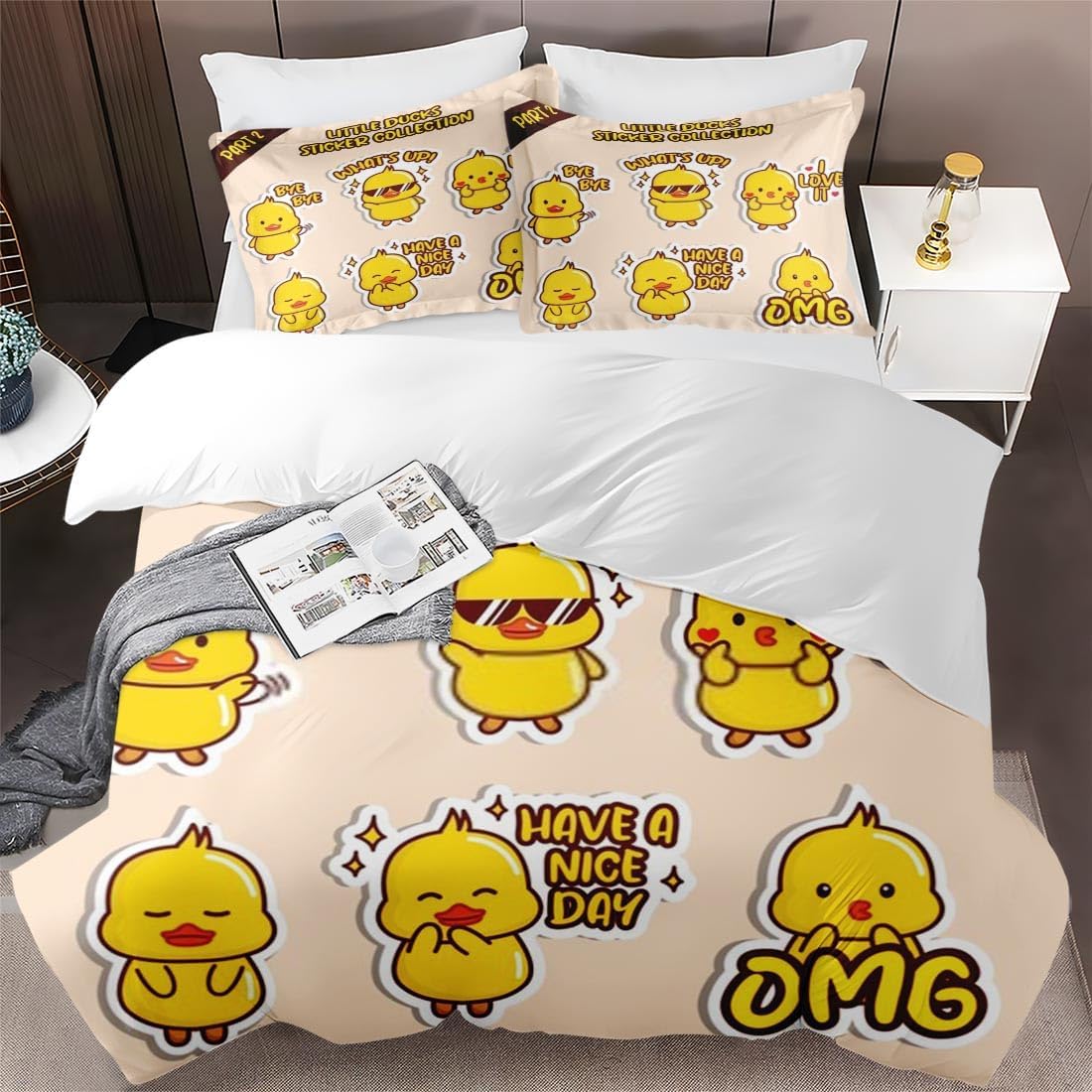 Juego de funda de edredón, juego de ropa de cama Kawaii Cute I de pato para niños y adultos, decoración de dormitorio, juego de funda de edredón