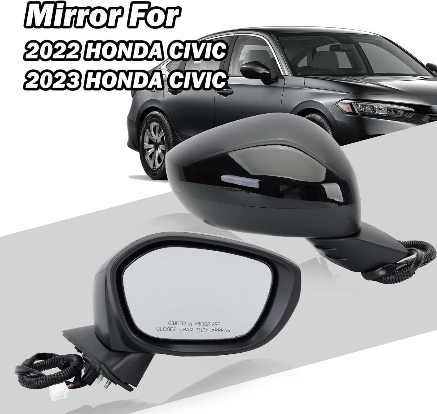 Espejo lateral derecho del pasajero compatible con Honda Civic SedanHatchback 2022, 2023, 2024, 2025, espejos con cristal eléctrico, sin