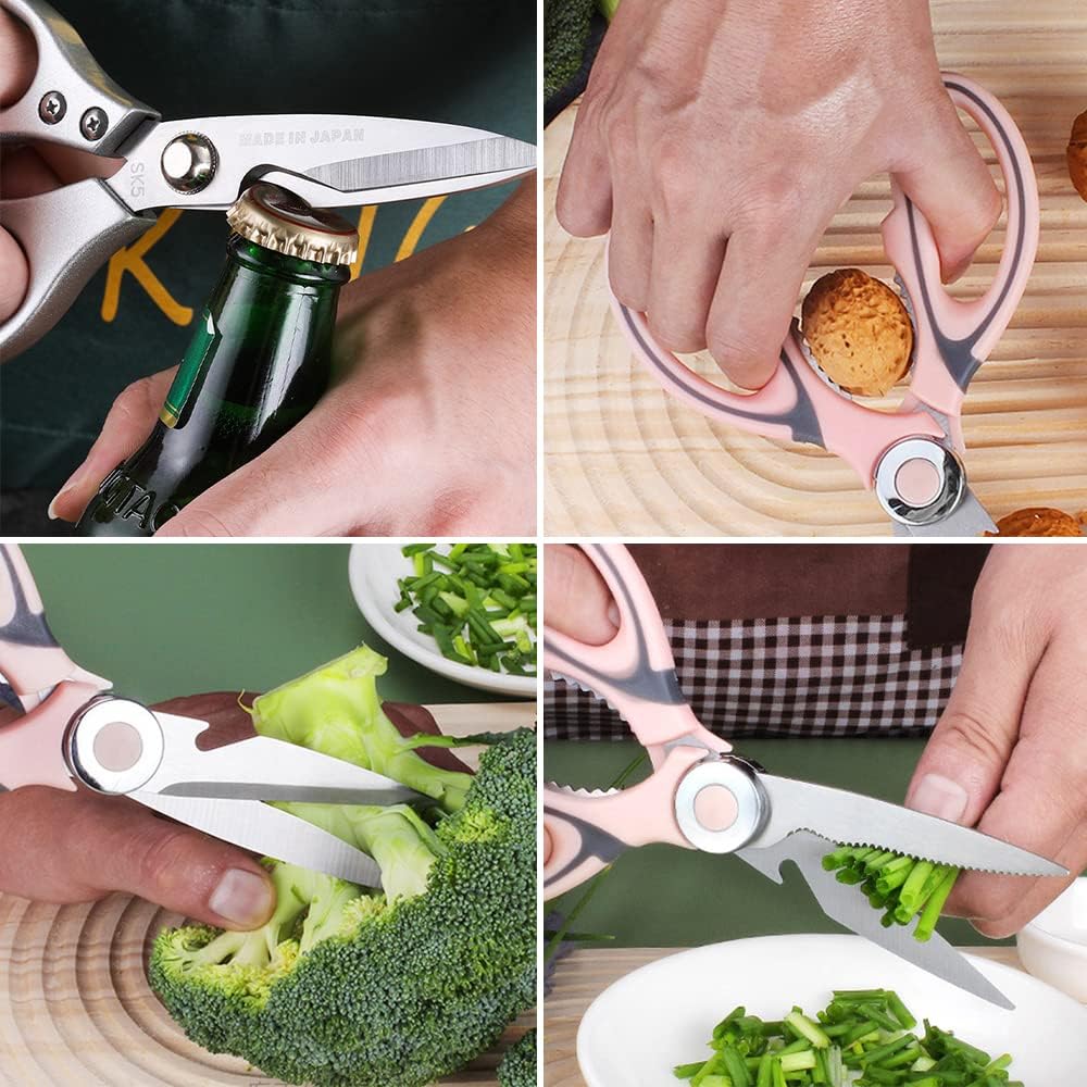 Tijeras de cocina, tijeras de cocina multiusos de acero inoxidable, afiladas, juego de 2 tijeras de cocina resistentes, tijeras de cocina para