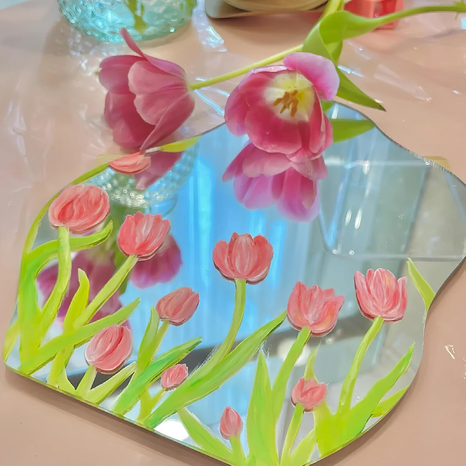 SEWACC Espejo de maquillaje, espejo de maquillaje, espejo acrílico, espejo decorativo, materiales de bricolaje, espejo para el hogar, espejo de