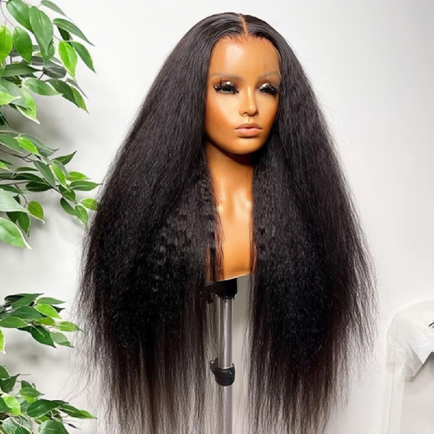 BLY Pelucas de cabello humano con encaje frontal sin pegamento para mujer, 13 x 6 pulgadas, nudos preblanqueados, peluca de cabello humano Yaki,