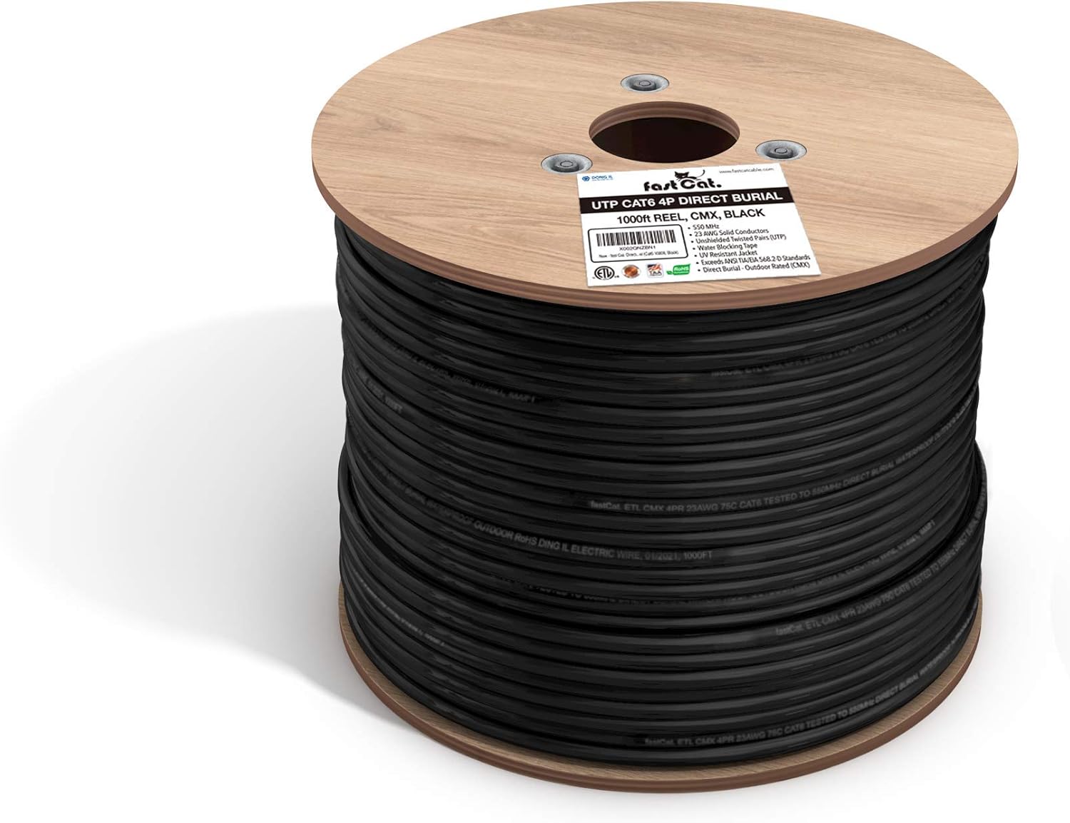 fast Cat. Cable Ethernet Cat6 Direct Burial para exteriores, cable Cat6 impermeable de 1000 pies con conductores de cobre sólido de 23 AWG, CMX, UTP