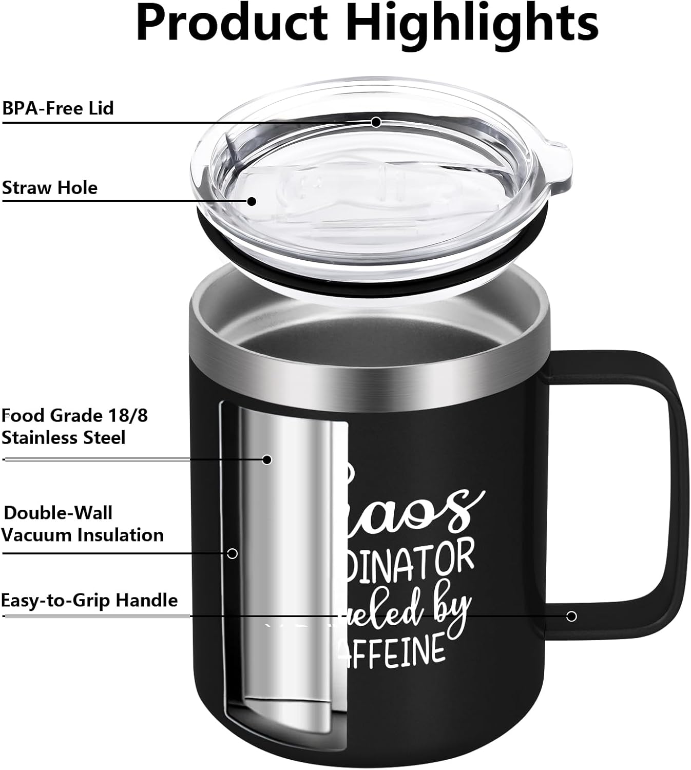 Qtencas Jefe Manager – Taza de café de acero inoxidable con cafeína para hombres, regalo de cumpleaños, regalos de Navidad para hombres, jefes,