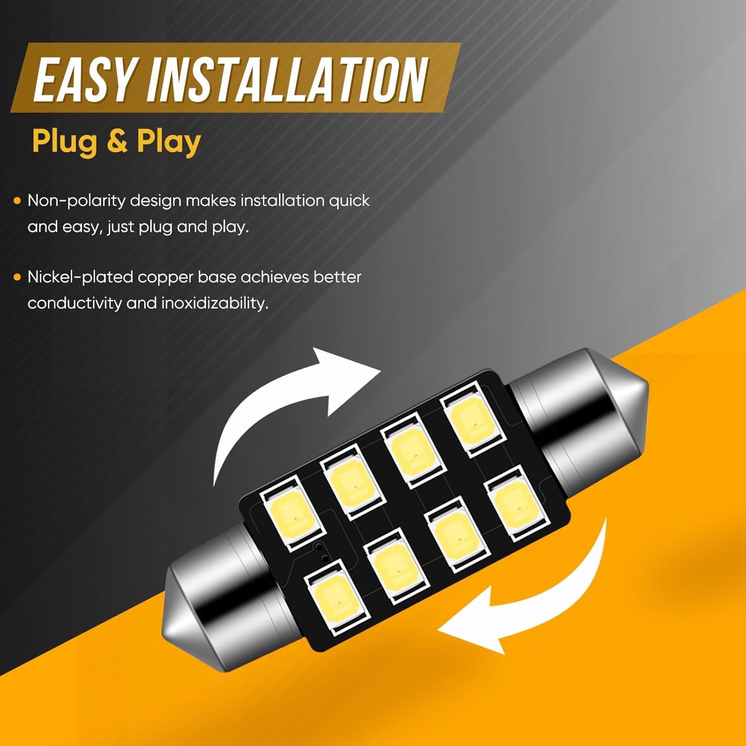 Audak Festoon – Bombilla LED de 1.535 in 2835 8SMD Canbus sin errores, ajuste para luces interiores de cúpula de mapa, luces de cortesía, luces de