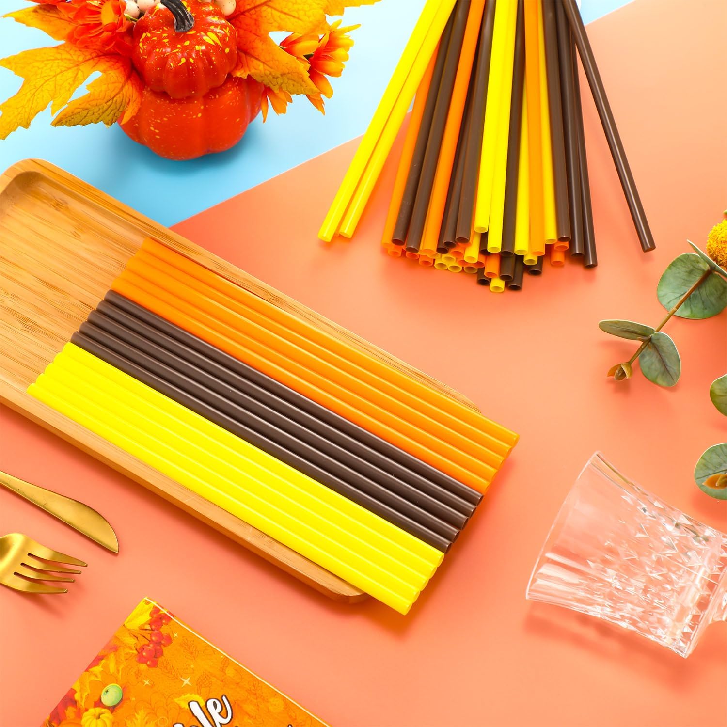 150 popotes de plástico para el Día de Acción de Gracias, color naranja, amarillo, marrón, pajitas desechables de plástico duro, popotes de plástico