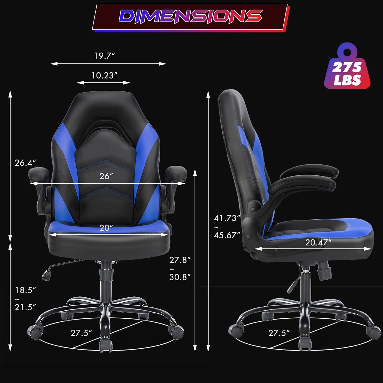 Sweetcrispy Silla de escritorio para juegos de computadora, ergonómica y ajustable, giratoria, de piel sintética, con reposabrazos abatibles para