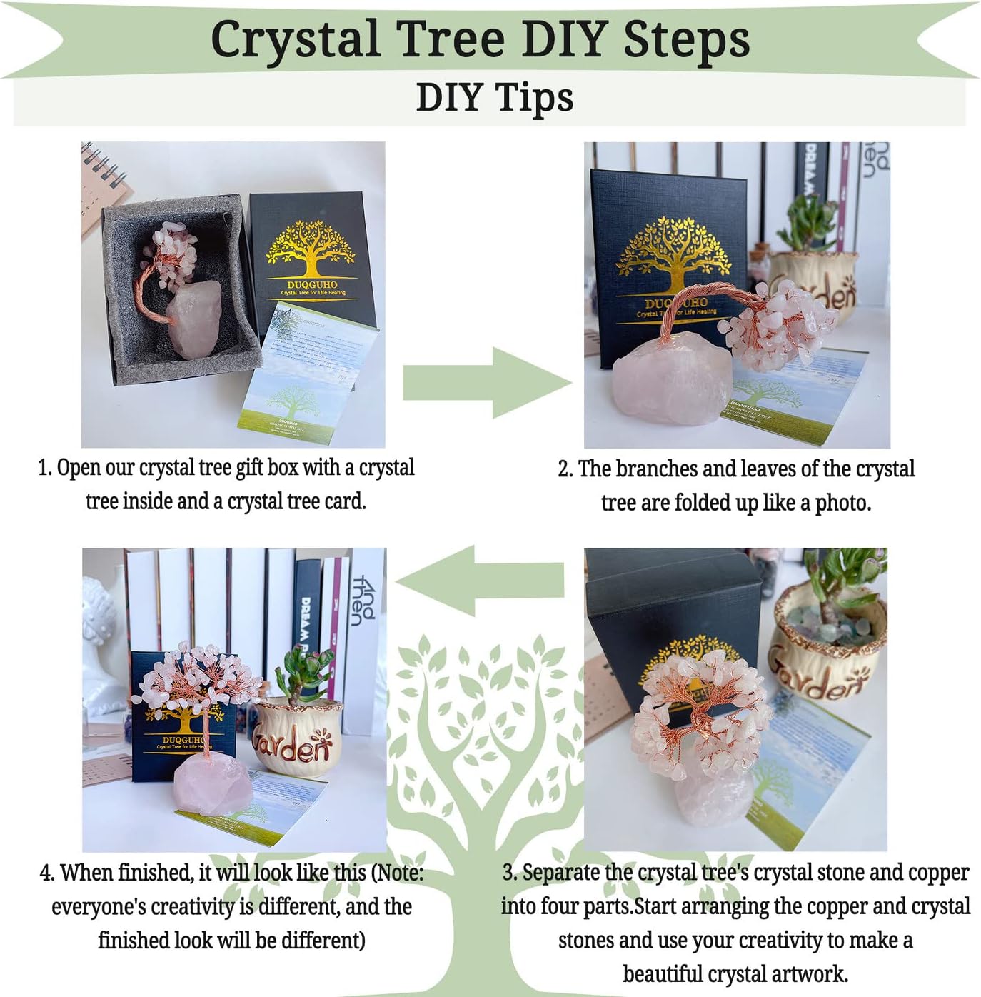 DUQGUHO Árbol de dinero de cristal curativo de cuarzo transparente con base de cuarzo natural sin procesar, árbol de cristal de piedras preciosas de