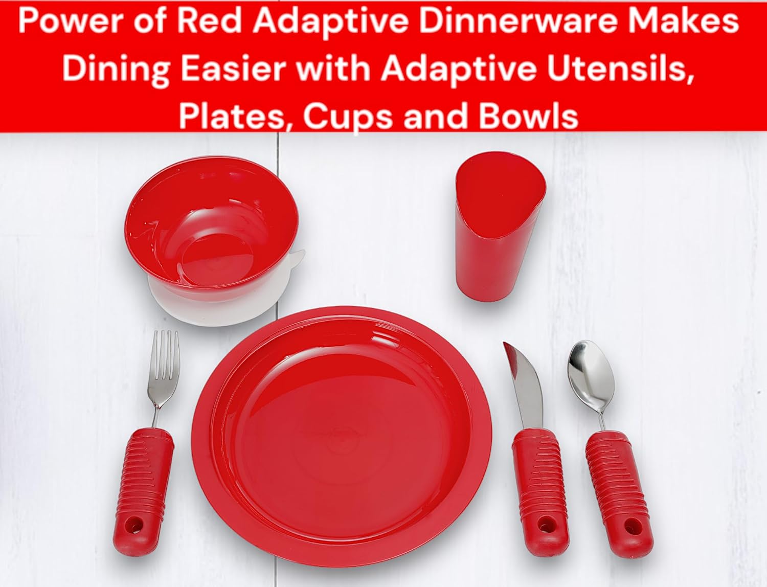 Essential Medical Supply Power of Red – Cuenco adaptable con ventosa inferior y borde lateral para una alimentación más fácil, incluye 2 tazones
