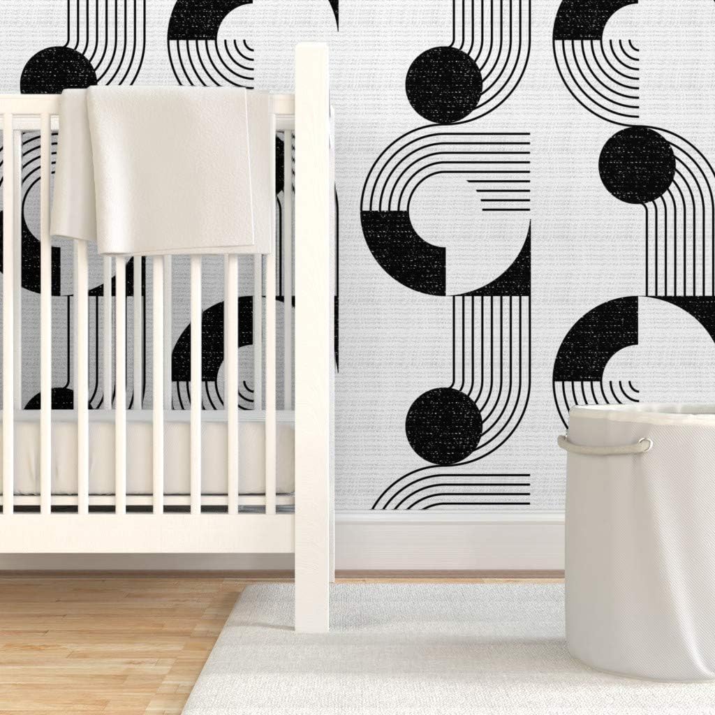 Spoonflower Peel & Stick Wallpaper Swatch – Bauhaus Noodle Bowl Medium Scale Black White Circles Modern Geometric Dots Graphic Custom Removable