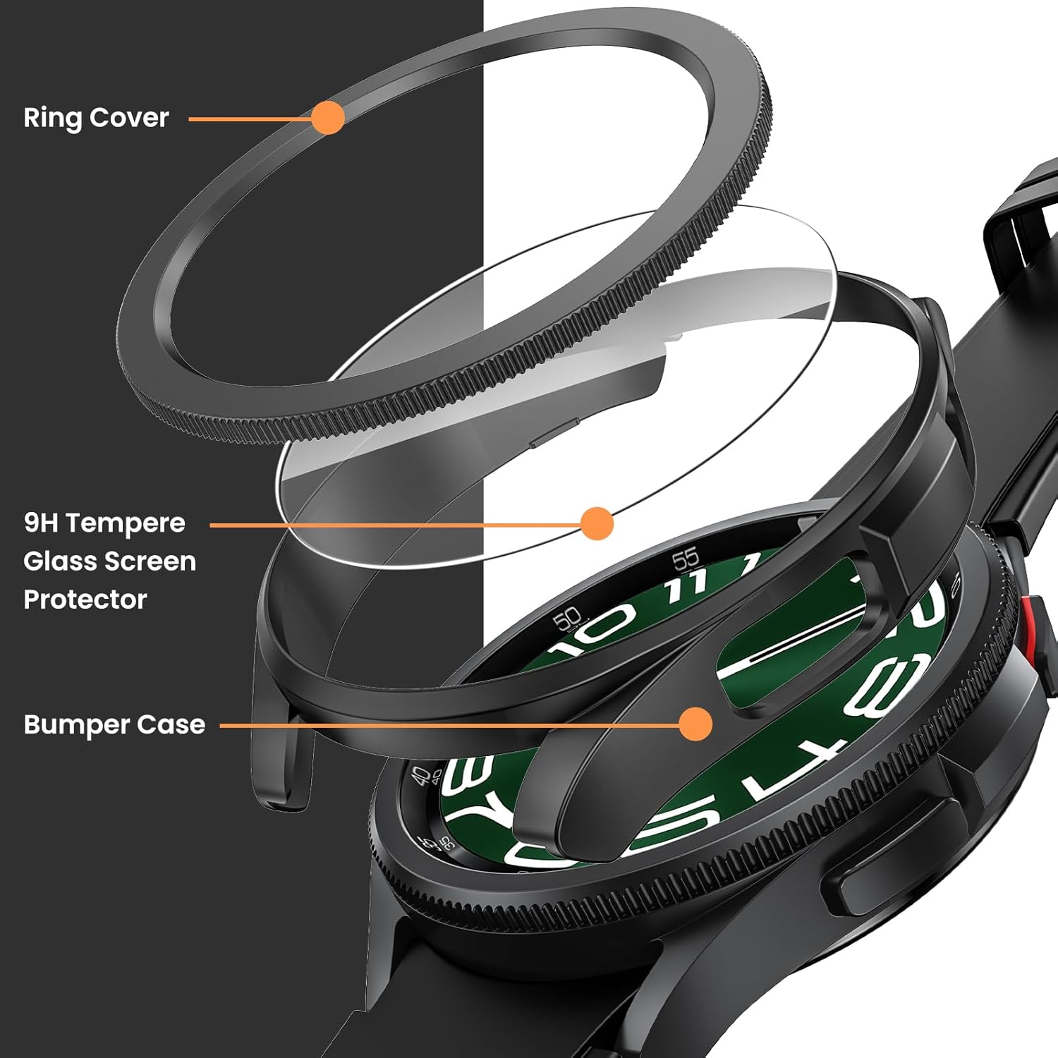 Goton Paquete de 2+2+3 3 en 1 para Samsung Galaxy Watch 6 Classic de 1.772 pulgadas, protector de pantalla y funda, paquete de 3 protectores de
