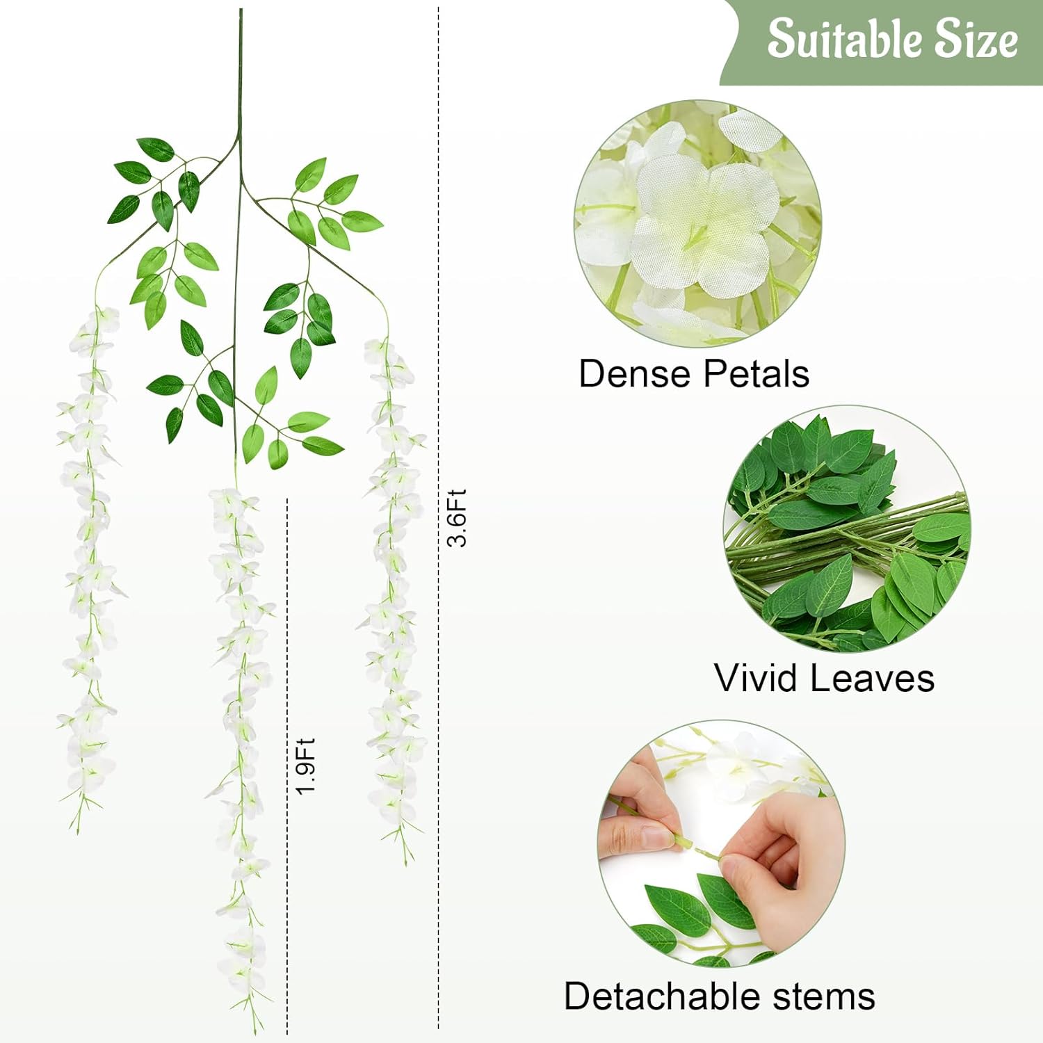 Waipfaru Paquete de 12 flores colgantes de glicina, flores artificiales de glicina blanca de 3.6 pies, guirnalda de glicinias, enredaderas colgantes