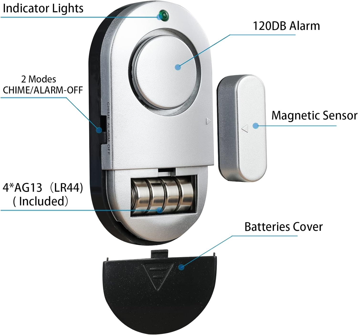 Sensores de alarma para ventana, alarmas de puerta para seguridad del hogar ruidosas, 120 dB para ventana de piscina y puerta, alarmas para