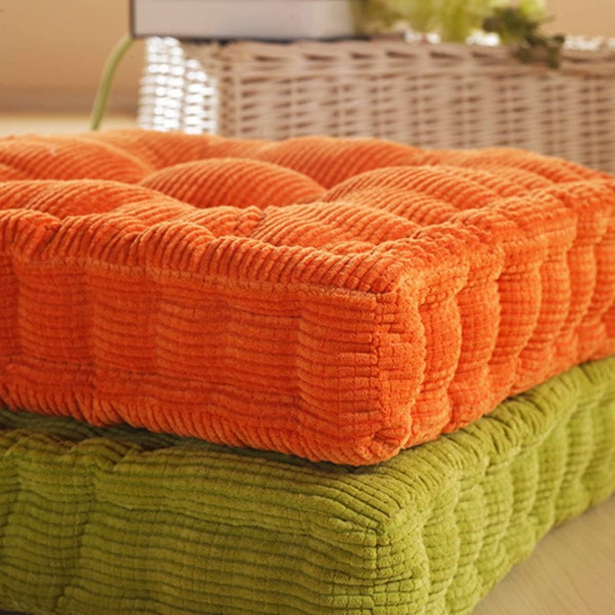 Jhorxa Juego de 2 almohadas de suelo de meditación, cuadradas y redondas, para adultos, cojín de pana copetuda para balcón, exterior, tatami y sala