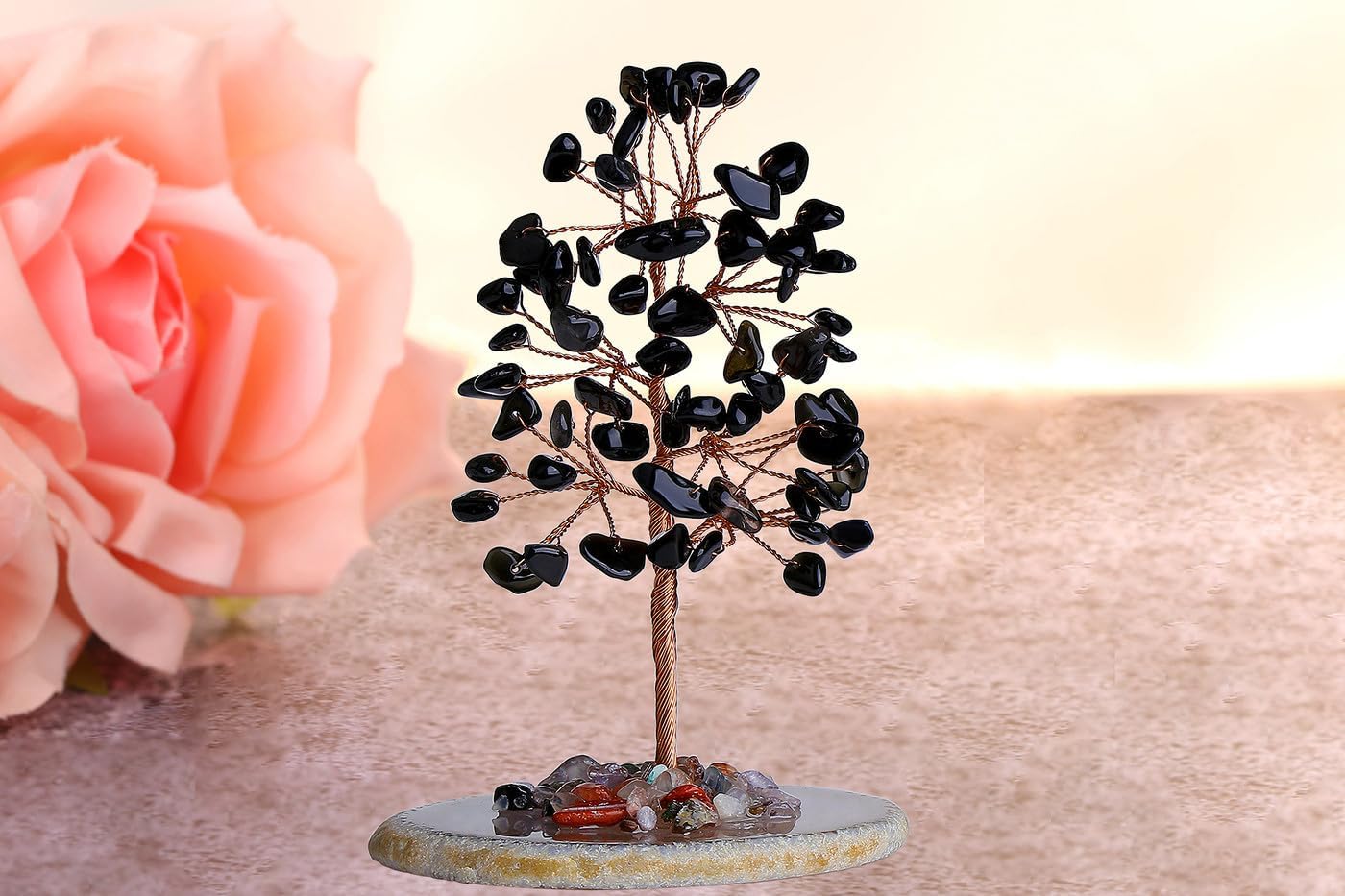 QINJIEJIE Decoración de árbol de cristal curativo de obsidiana negra, 2-2.5 pulgadas, 3.9-4.7 pulgadas, 1 pieza