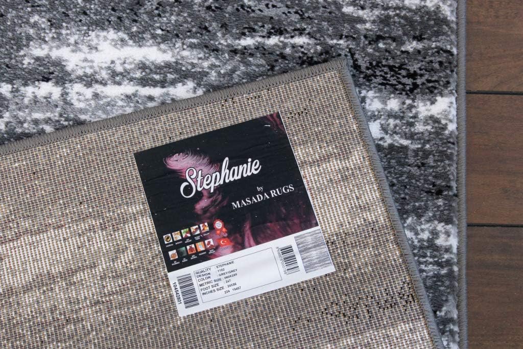 Masada Rugs, Stephanie Collection – Alfombra de área moderna y contemporánea, 1102, gris, blanco, negro (2 pies x 7 pies 3 pulgadas)