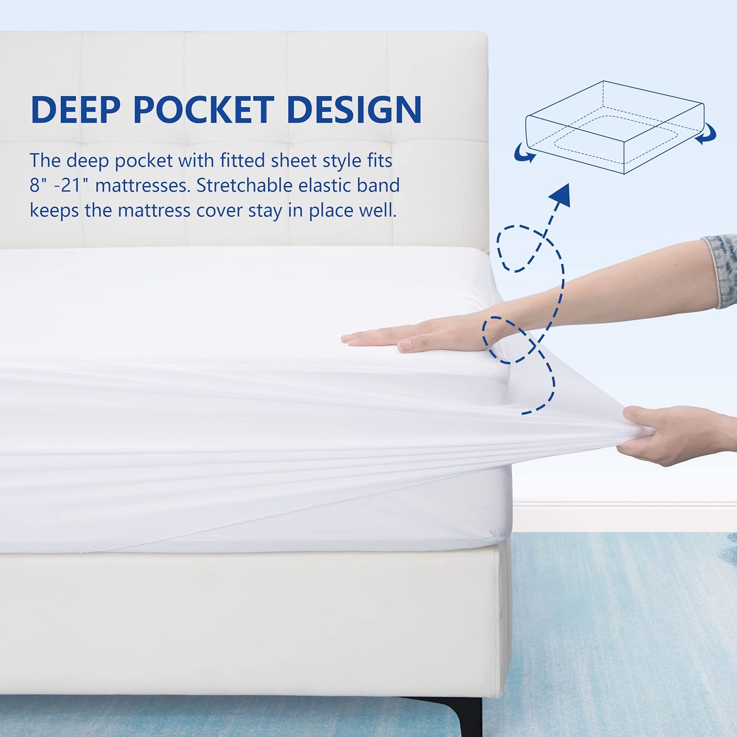 Paquete de 2 protectores de colchón de tamaño individual 100 impermeable transpirable suave funda de colchón de bolsillo profundo sin ruido elástico hasta 21 pulgadas sin vinilo - Imagen 5
