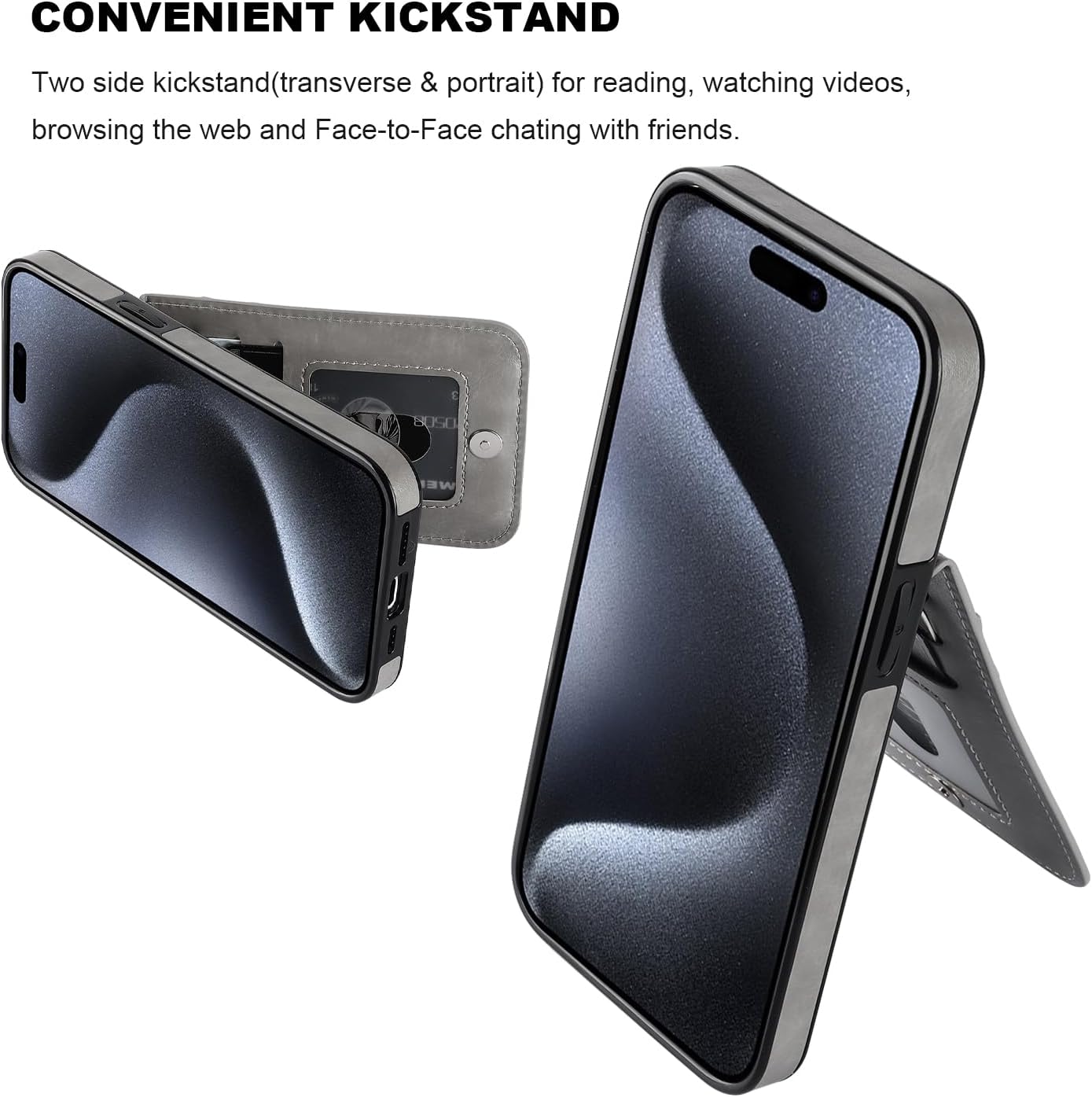 KIHUWEY Funda compatible con iPhone 15 Pro Max con soporte para tarjeta de crédito, cierre magnético de cuero de alta calidad, función atril, funda