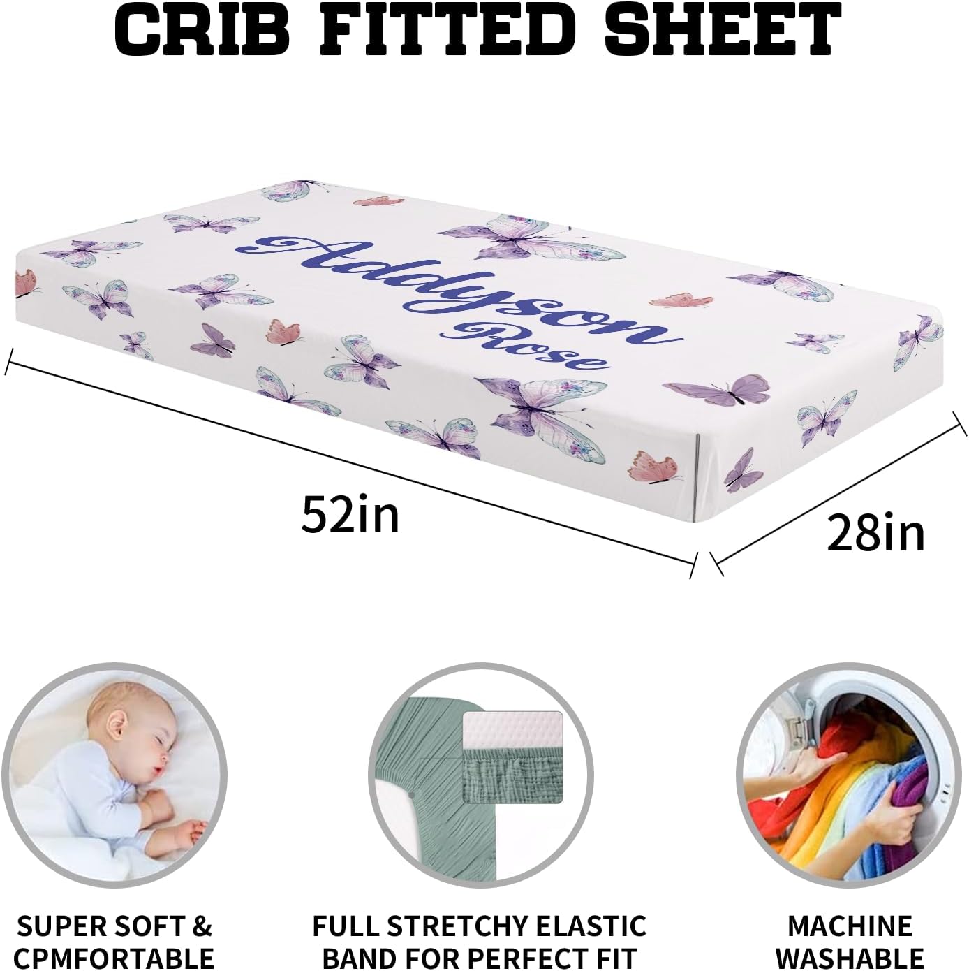KAINSY – Juego de ropa de cama personalizada para cuna con nombre para niña, juegos de cuna de bebé con nombre personalizado para niños pequeños,