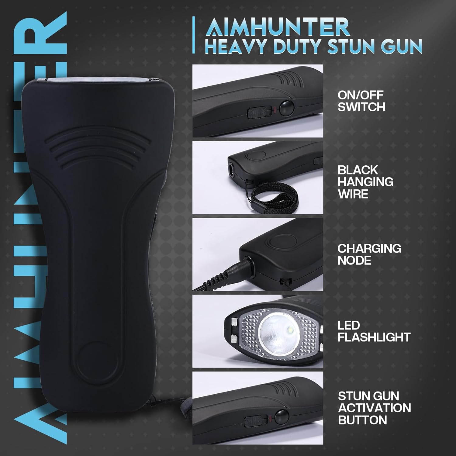 AIMHUNTER Pistola paralizante para protección de autodefensa, pistola aturdidora para protección de autodefensa, batería recargable con linterna