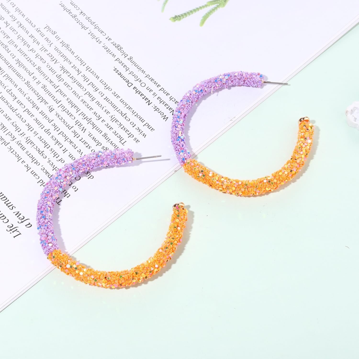 Aretes de aro con purpurina para el día del juego, aretes de aro brillantes de doble colores para el día del juego, regalo de joyería para fanáticos