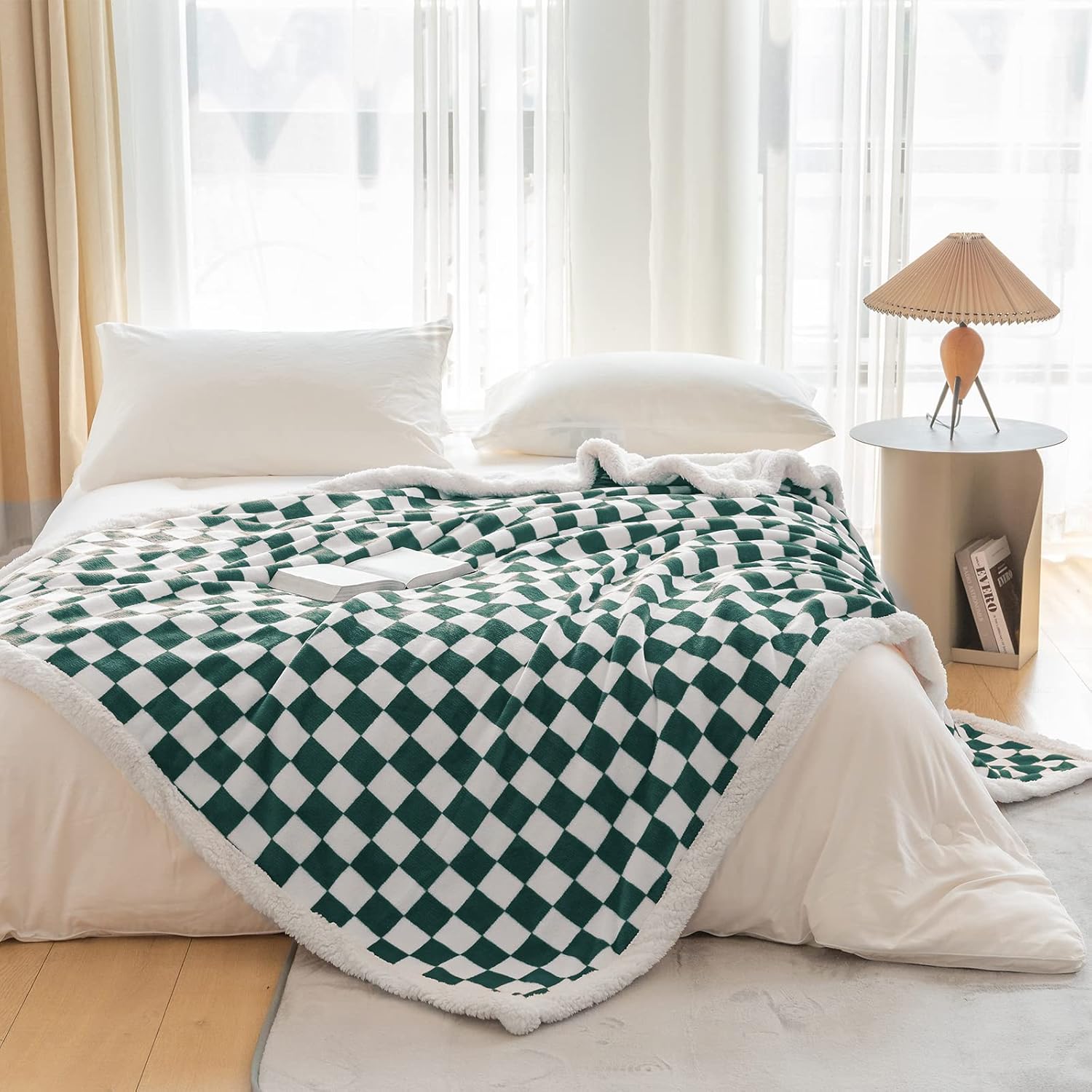 LOMAO Manta Sherpa de vellón con patrón a cuadros, suave, gruesa manta para sofá y cama, lujosa, cálida y acogedora para todas las estaciones