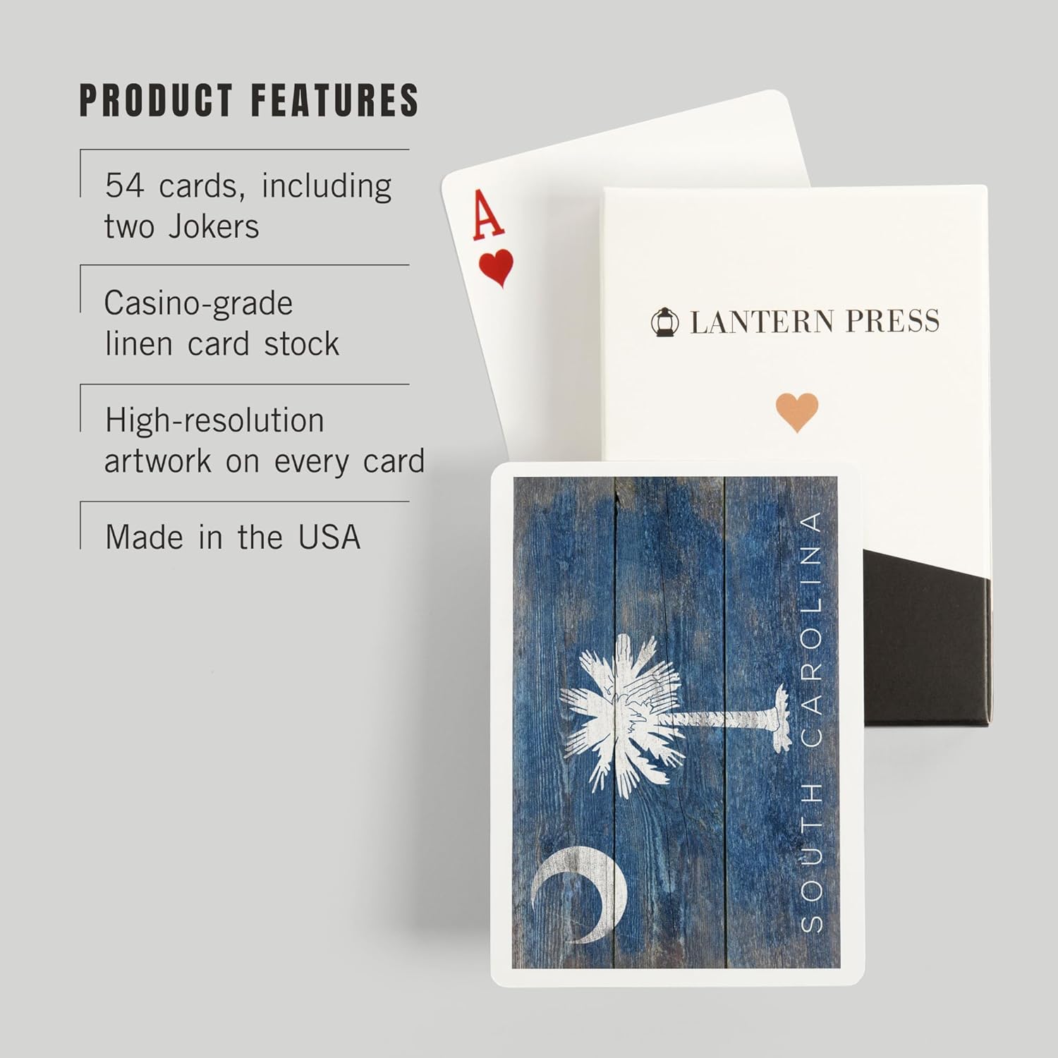 Lantern Press Carolina del Sur, bandera rústica del estado (52 cartas de juego, baraja de cartas de tamaño póquer con comodines)
