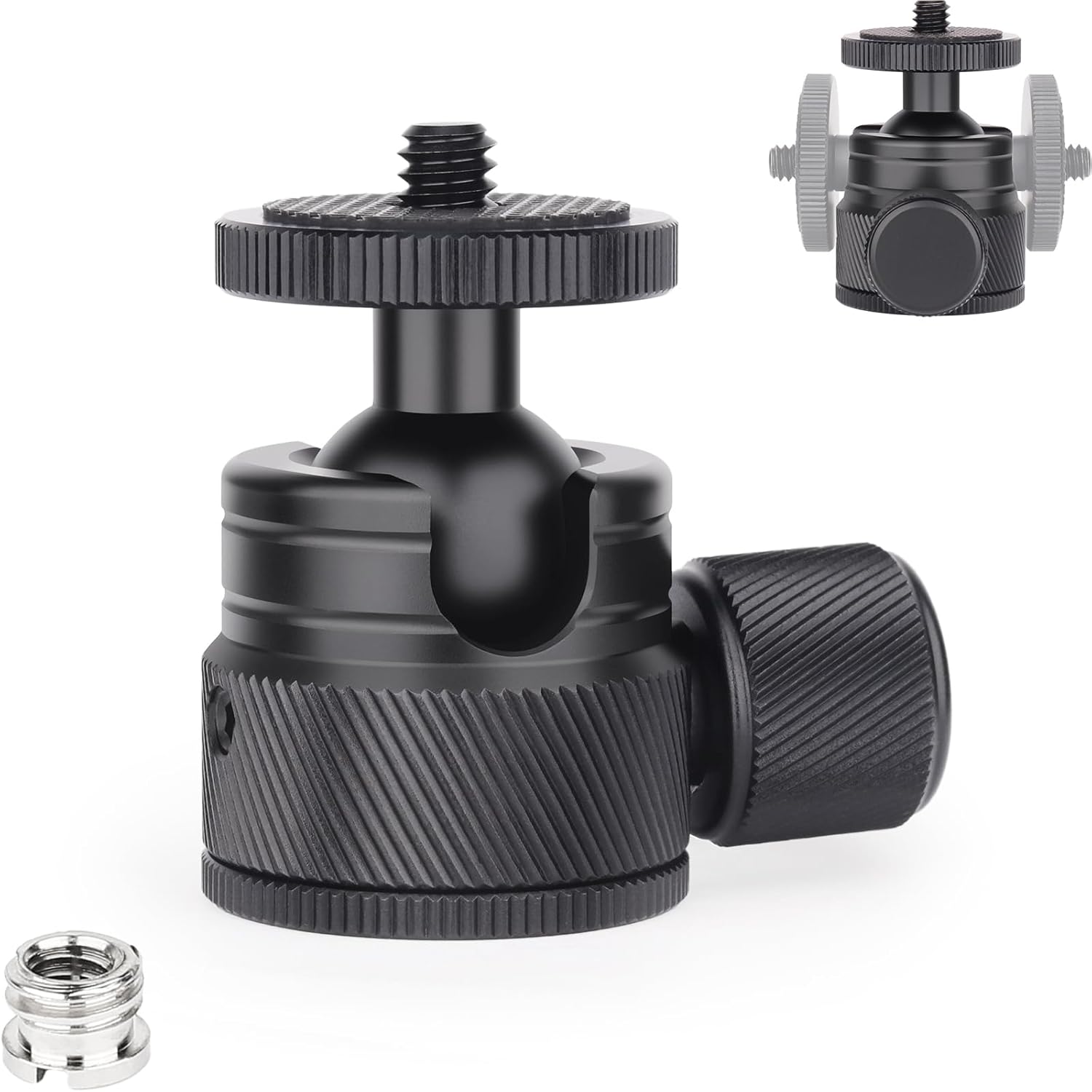 Mini Ball Head-INNOREL C19 Mount Tripod Head-CNC Metal Low Profile Ballhead 360 Pan 90 Tilt Trípodes Montaje con 38″ a 14″ Adaptador de 38″ a 14″
