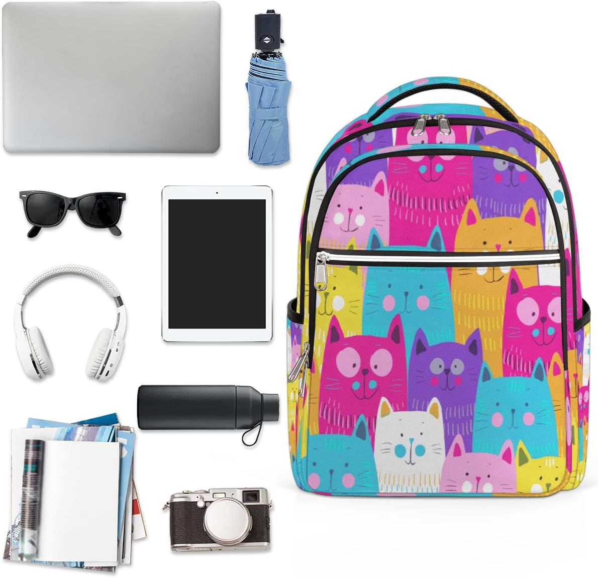 Smart Cartoon Cat Travel Laptop Backpack for Women Lightweight Laptop Bag Fits 15.6 inch Laptop Durable Travel Backpack Casual Daypack for Work