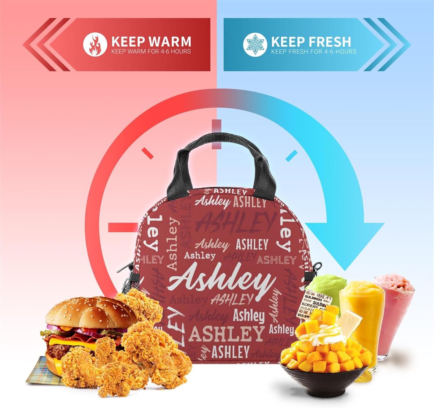 Bolsa de almuerzo personalizada con nombre, poliéster, color 11, unisex