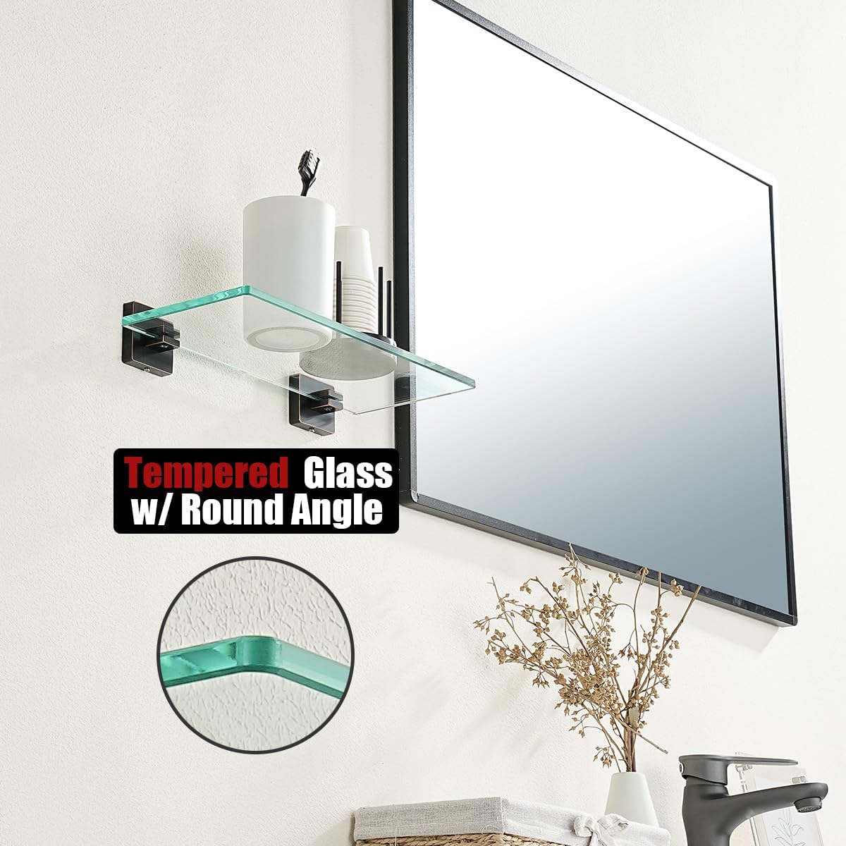 JQK TGS201L12-ORB – Estante de vidrio para baño de bronce aceitado, almacenamiento de ducha de vidrio templado de 12 x 5 pulgadas, montaje en pared