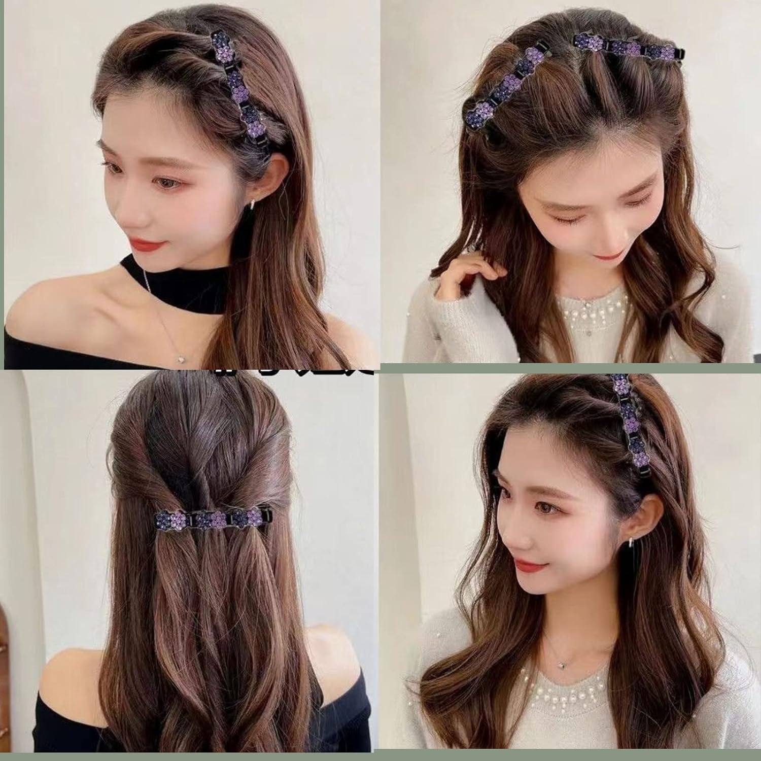 3 piezas de banda de doble capa, diadema trenzada, horquilla de cocodrilo, pinzas para el cabello, flequillo mágico, horquilla para el cabello,