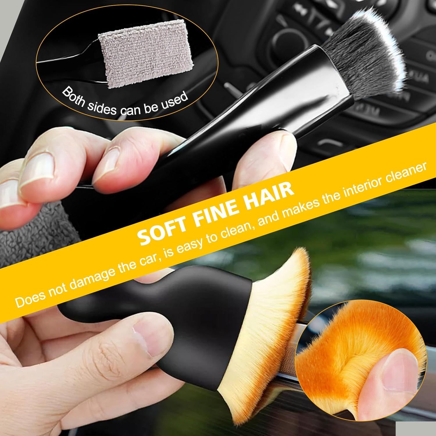 TUTUDOW 3 cepillos de polvo para interior del automóvil, cepillo para detallar el automóvil, cerdas suaves, herramienta para limpiar paneles (1