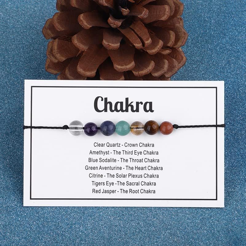 Pingyongchang Pulseras de cuentas de cristal curativo de amatista de 7 chakras, ansiedad espiritual Reiki, pulseras de cuentas de cristal con