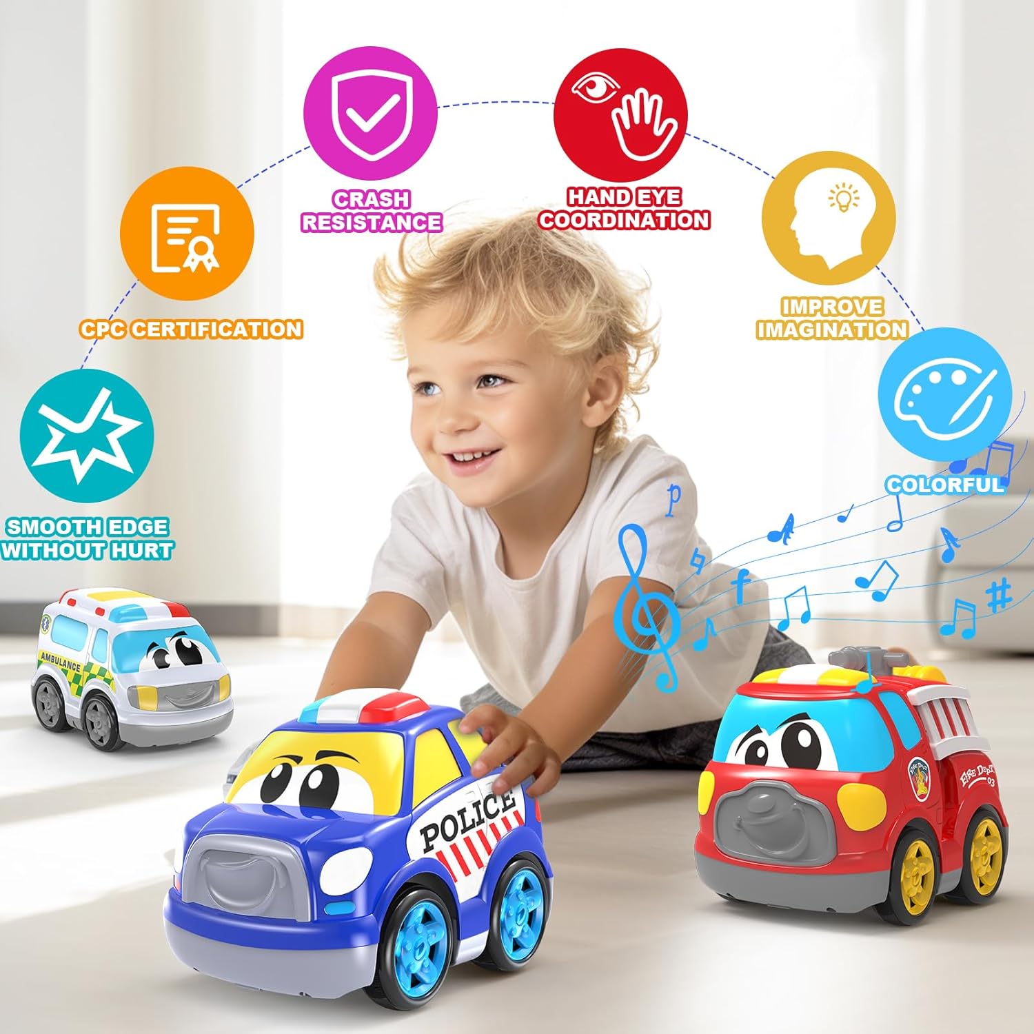 JOLLY FUN Auto a control remoto para niños de 4 a 7 años, autos RC y tracción en las 4 ruedas con luces y música, juguetes de coche de acrobacias
