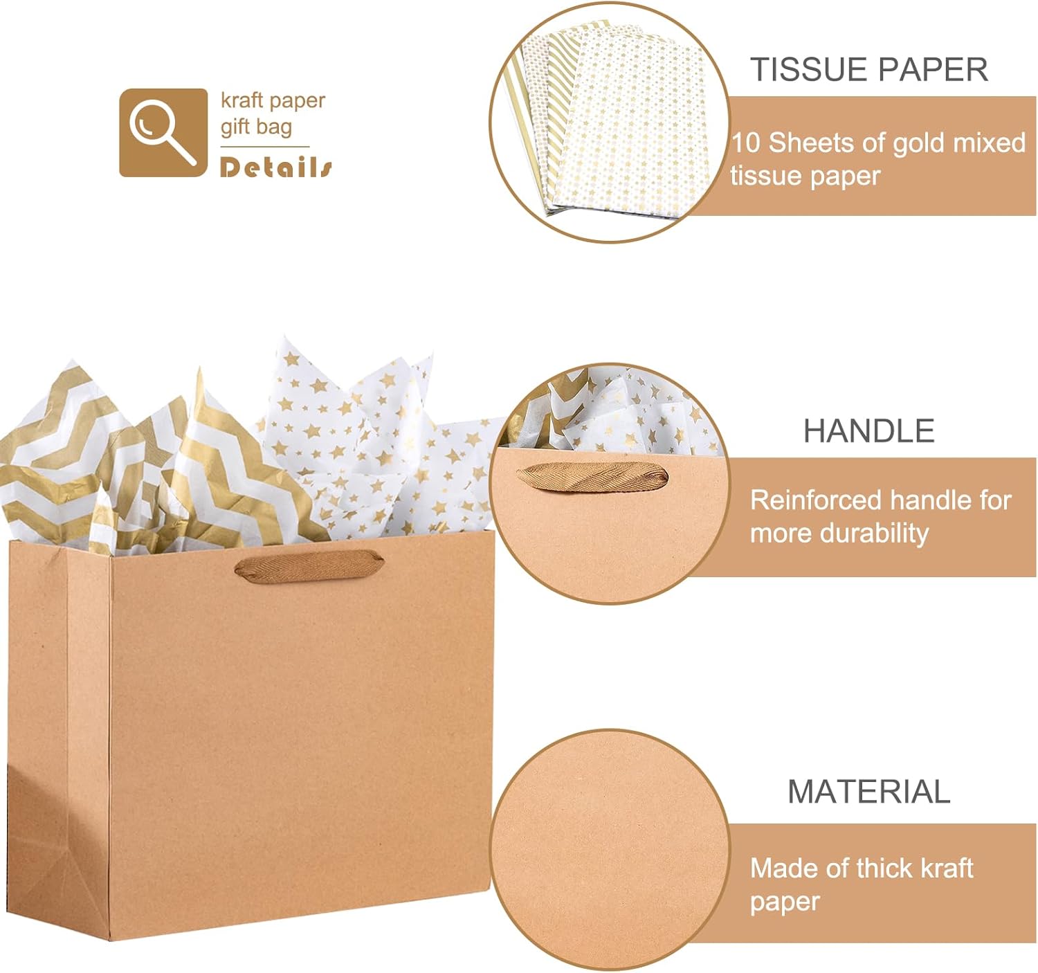 OfficeCastle Paquete de 4 bolsas de papel kraft extra grandes con papel de seda, bolsas de regalo grandes de 16 x 6 x 12 pulgadas 15.7 x 5.9 x 11.8