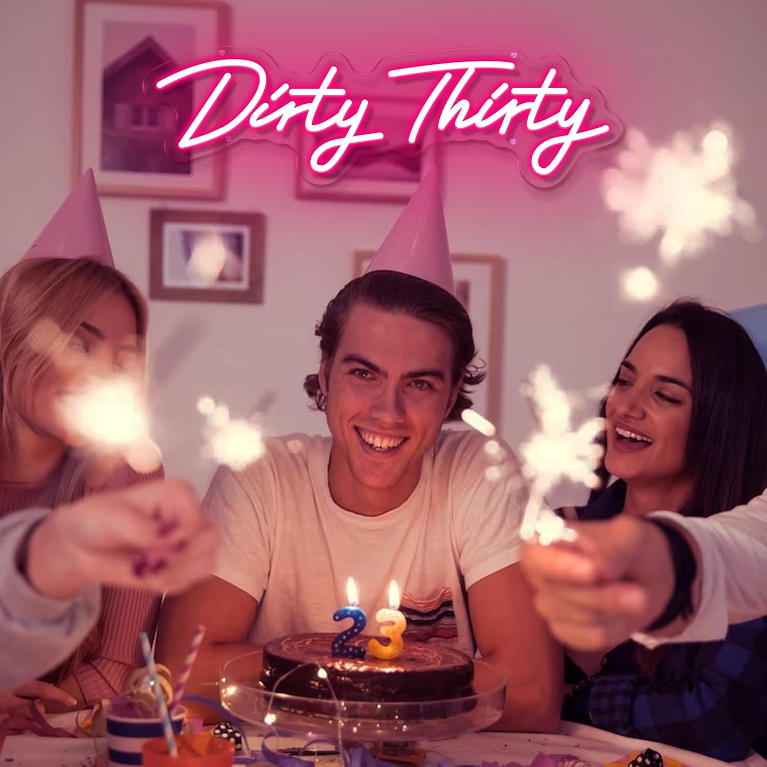 ZPLNOSIN Dirty Thirty – Letrero de neón para decoración de pared, letrero con luz LED para decoración de fiesta de cumpleaños, letrero de luz de