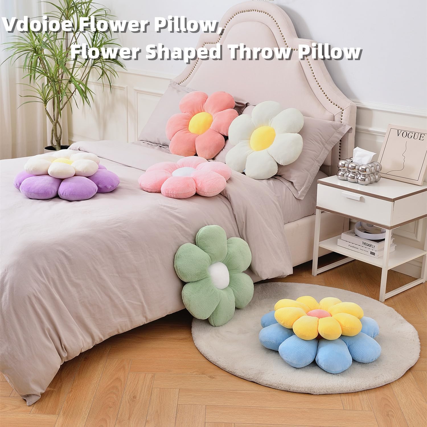 Almohada de flores, cojín en forma de flor para asiento de seis pétalos de 15.75 pulgadas, almohada de felpa de flores verdes, almohadas de piso,