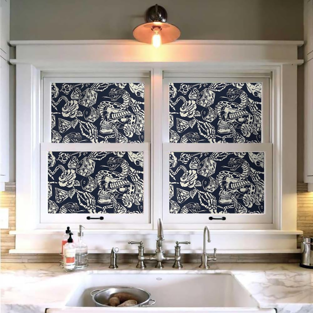 VistaPalette 18 x 236 pulgadas, dados de serpiente de calavera en blanco y negro, moderno, autoadhesivo, extraíble, papel de contacto extraíble,