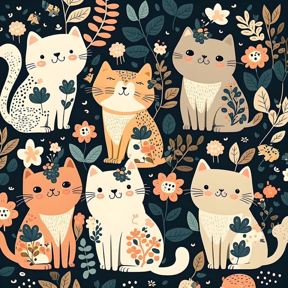 Papel tapiz autoadhesivo de 18 x 236 pulgadas, diseño de gatos lindos de dibujos animados, color marrón y verde azulado, papel de contacto extraíble