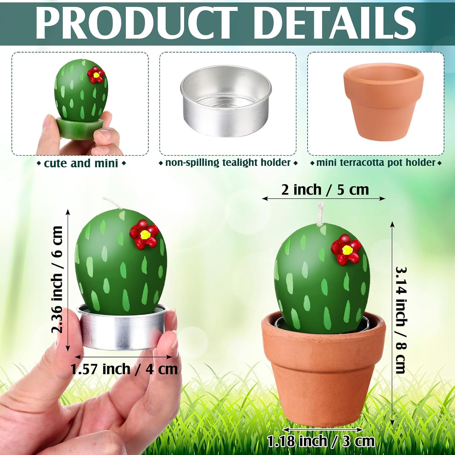 Shihanee Paquete de 24 velas suculentas de cactus a granel con maceta de terracota, arte novedoso, piedra suculenta y plantas de cactus, velas para