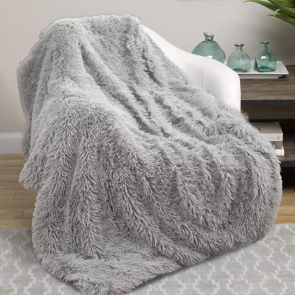 HOMORE Manta suave y mullida de felpa Sherpa acogedora manta de piel sintética para cama, sofá, silla, decorativa, 50 x 60 pulgadas, color gris