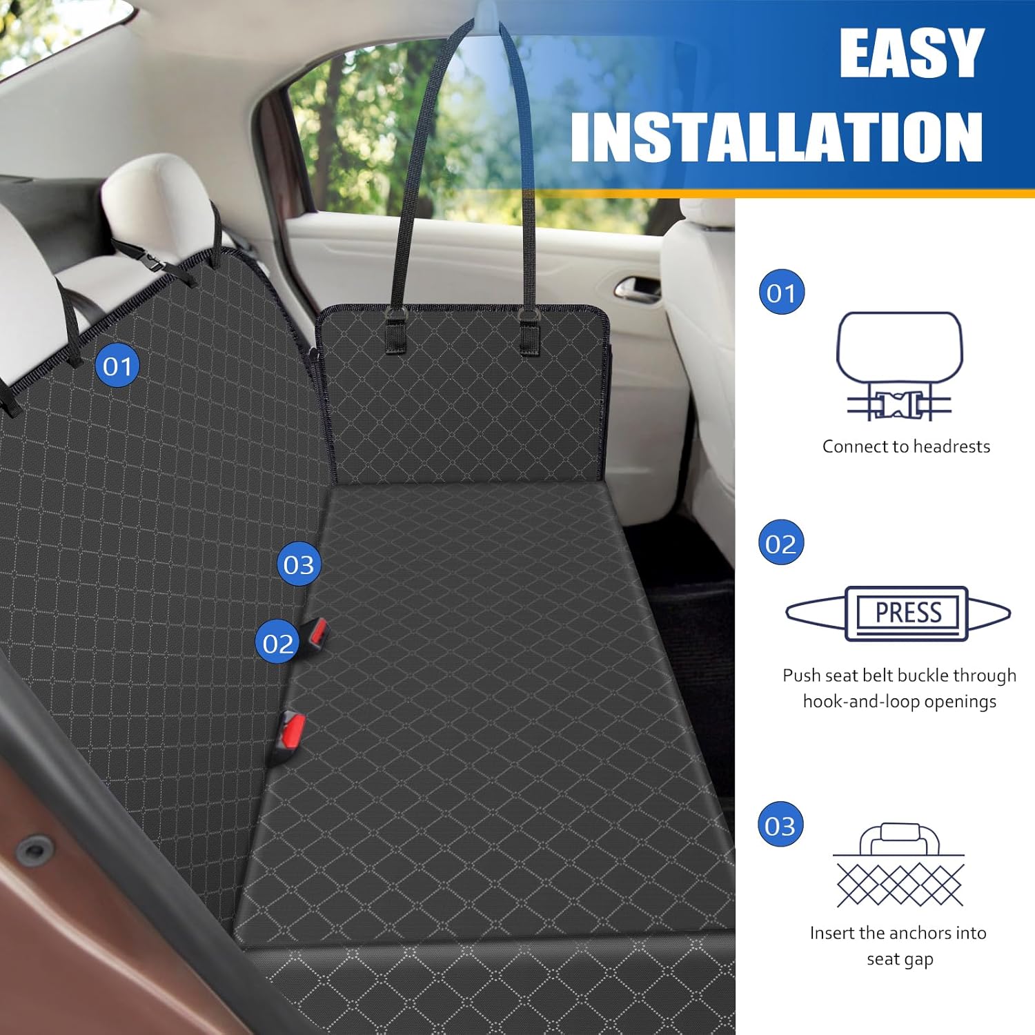 WoofKnows Funda de asiento de automóvil para perro para asiento trasero, funda de asiento para perro con bolsillo de almacenamiento, hamaca para