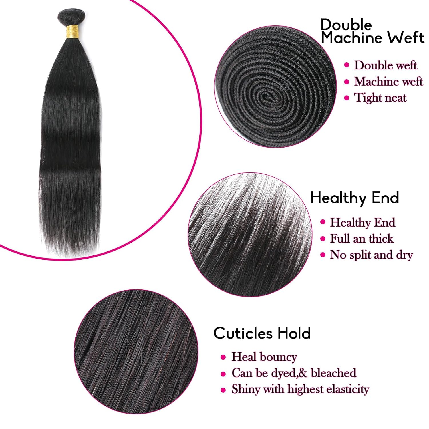 Extensiones de cabello corto brasileño virgen lacio, 100% cabello humano, tejido brasileño sin procesar, 3.53 ozpieza, extensiones de cabello de