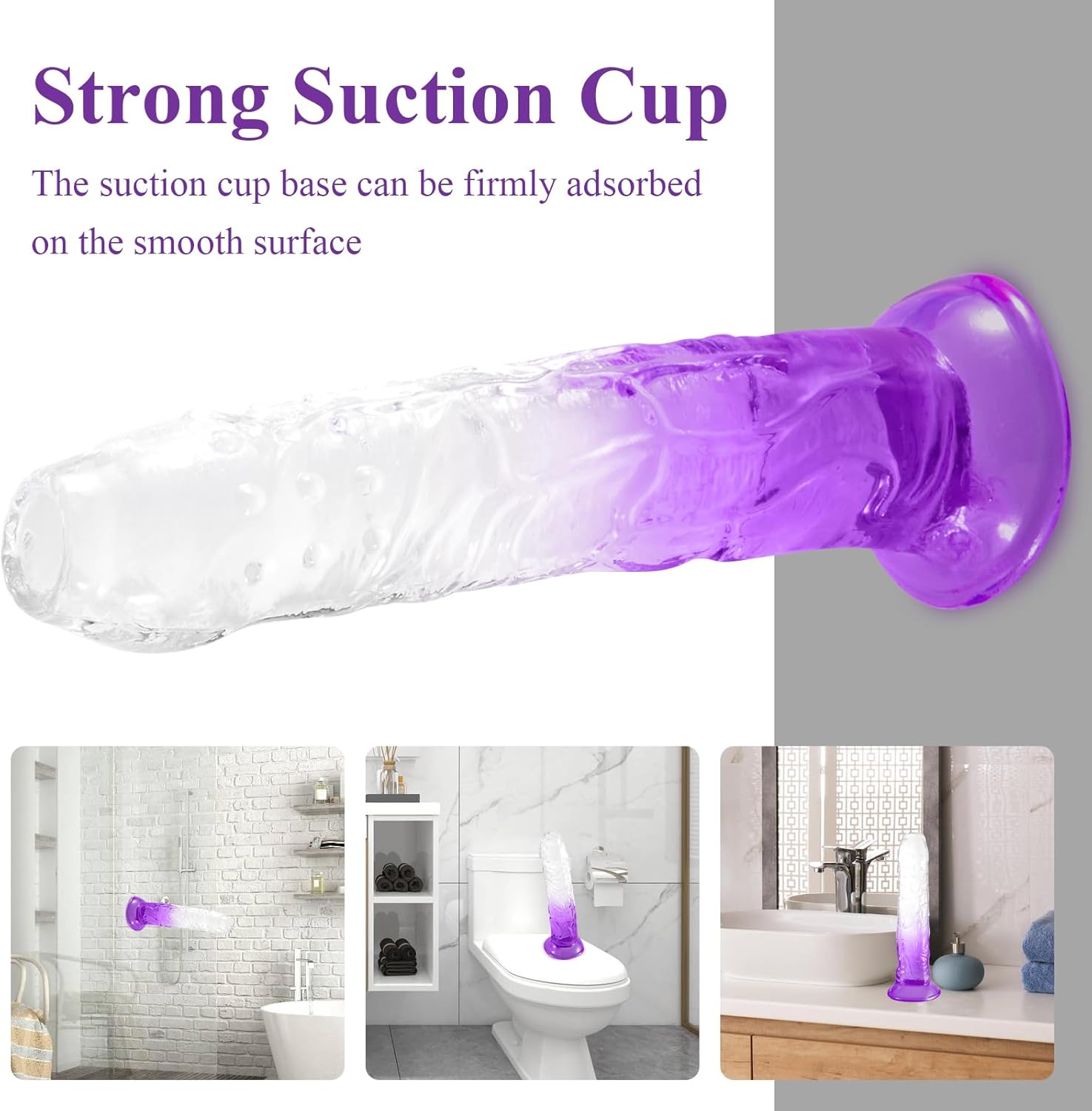 Shkanla Consolador de cristal realista de 6.9 pulgadas con fuerte ventosa, juguete sexual para adultos para mujeres, suave y pequeño Jelly Dong para