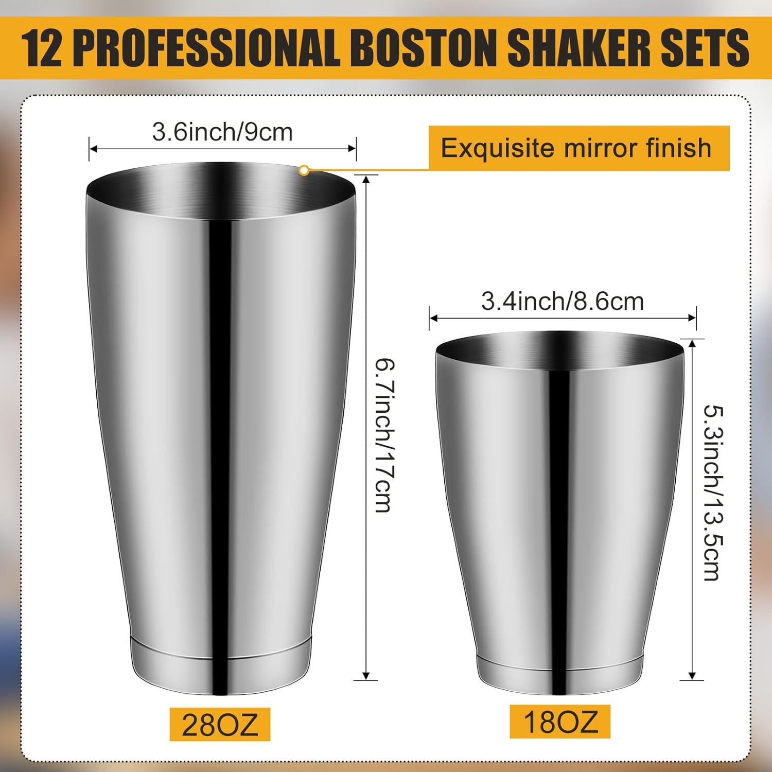 Juego de 24 cocteleras de 18 onzas y 28 onzas Pro Bar Boston Shaker Set de acero inoxidable para cócteles, cocteleras, latas, coctelera de martini,