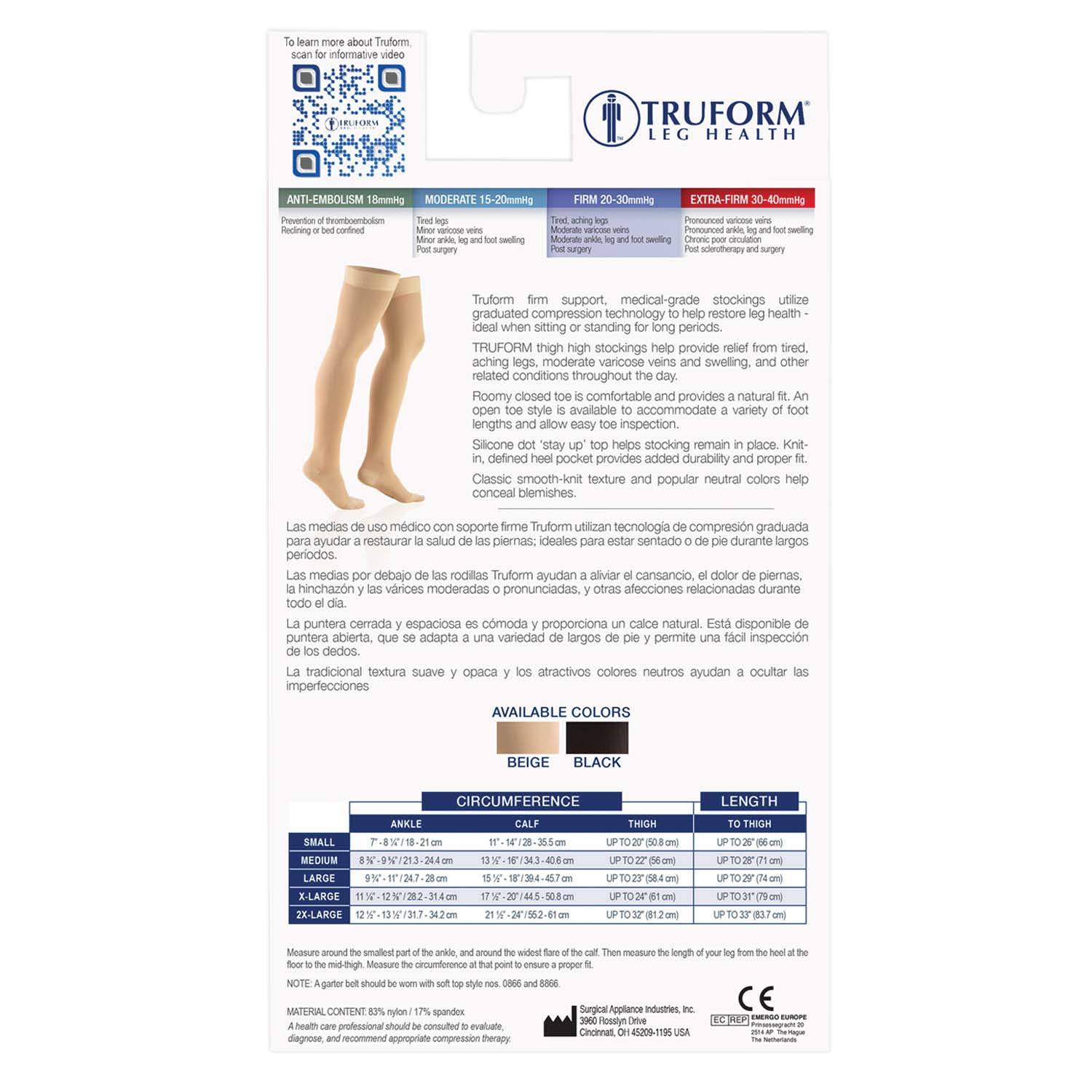 Truform – Medias de compresión de 20-30 mmHg para hombres y mujeres, largo hasta el muslo, con parte superior de puntos y puntera cerrada, talla L,